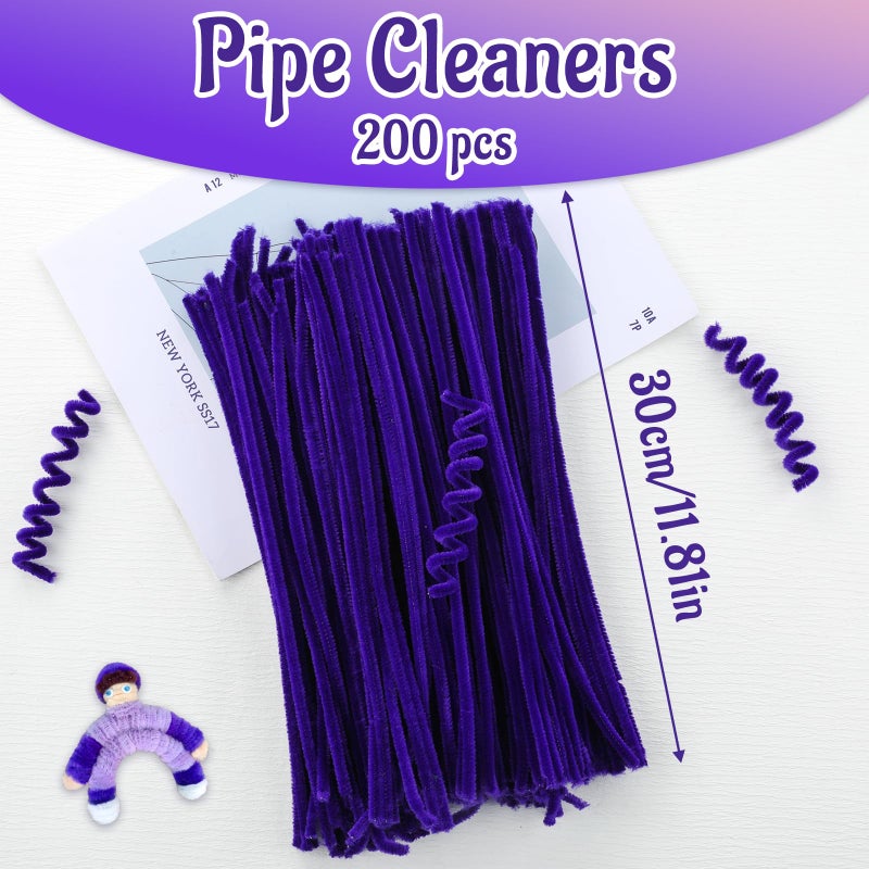 Mnuizu 200pcs Pipe Cleaners,Pipe Cleaners Chenille Stems for Craft, Fuzzy Sticks Christmas Craft Supplies for DIY Art & Creative Crafts Decorations(Purple) - Image 2